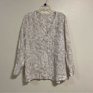 J. Jill Shirt Women’s Size XL Cream Floral Print Linen Long Sleeve Blouse Shirt